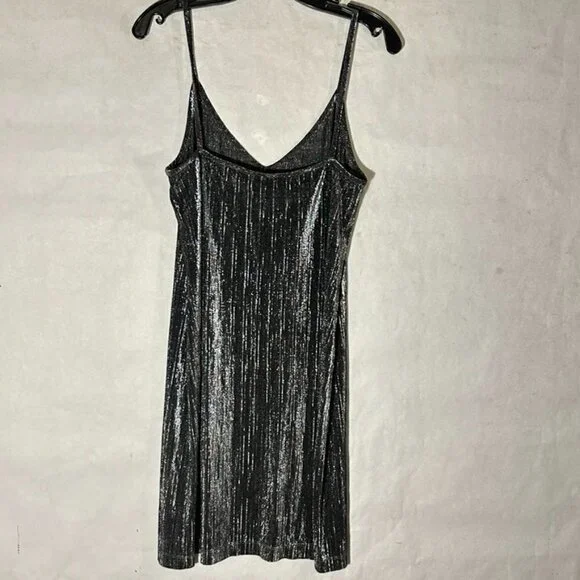 Mikai Size Large Slip Dress Charcoal Gray Black Metallic Shimmer Sexy Slinky - Picture 7 of 7
